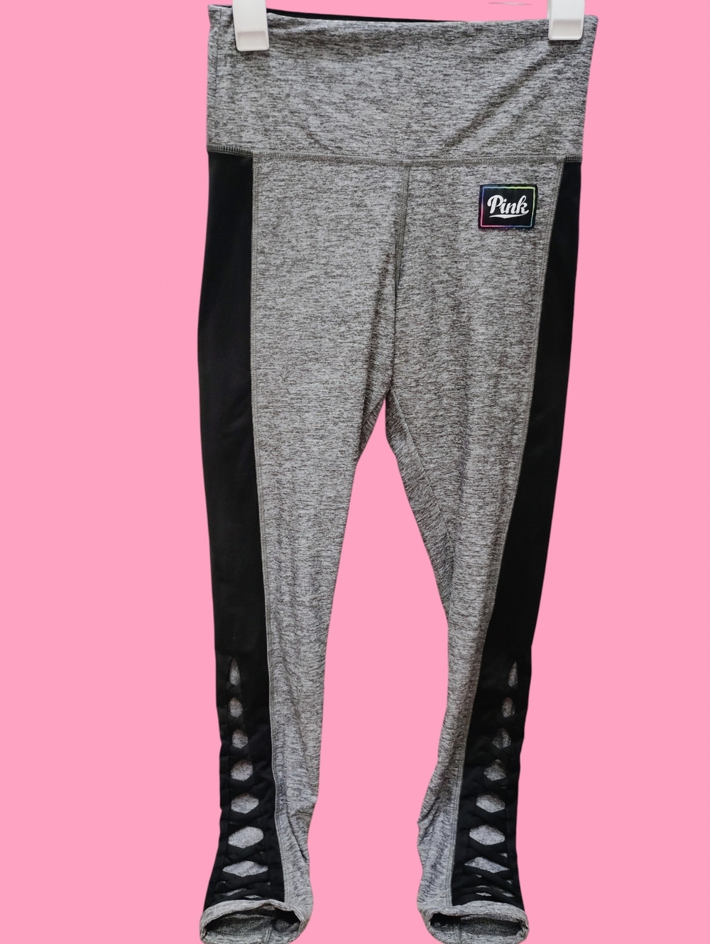 🌈*PINK Victoria's Secret* Gray/Lace Up Legging RAINBOW PRINT🌈
